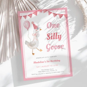 Invitation Une fille rose d'oie sotte 1er anniversaire Invita
