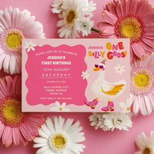 Invitation Une fille rose d'oie sotte Anniversaire des enfant