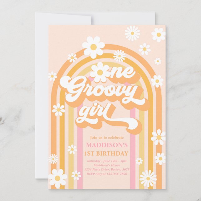 Invitation Une fille Super Boho Daisy Rainbow 1er anniversair (Devant)