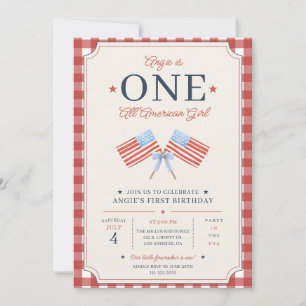 Invitation UNE Fille Tout Américain Premier Anniversaire Amer