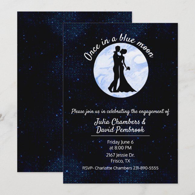 Invitation Une fois dans la Blue Moon Engagement Party (Devant / Derrière)