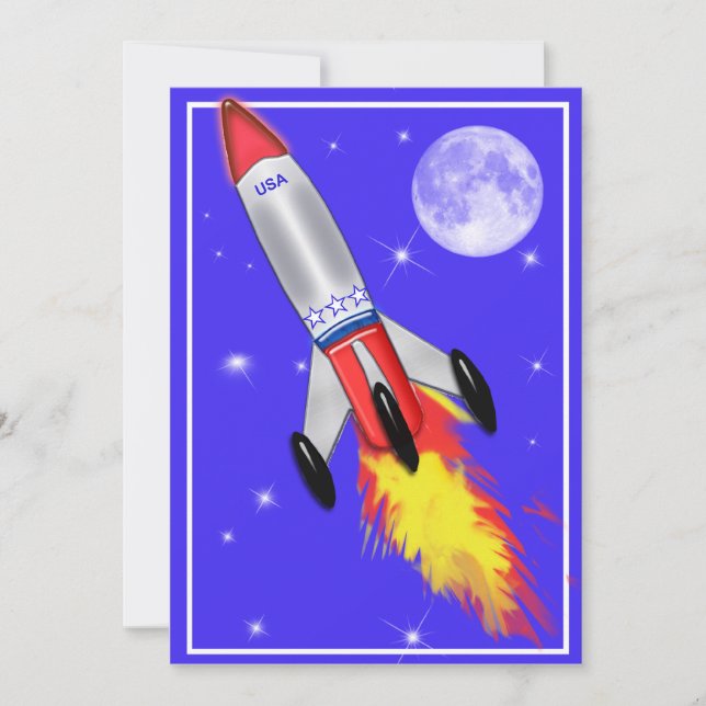 Invitation Une fusée vraiment Cool dans l'espace (Devant)