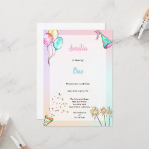 INVITATION UNE JOLIE FÊTE D'ANNIVERSAIRE BLEU ET ROSE