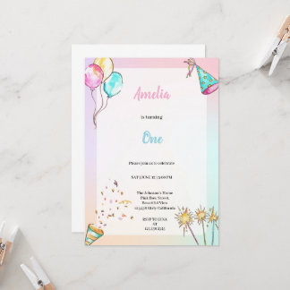 INVITATION UNE JOLIE FÊTE D'ANNIVERSAIRE BLEU ET ROSE
