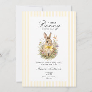 Invitation Une jolie petite Fête de Bébé Lapin Floral à Ruban