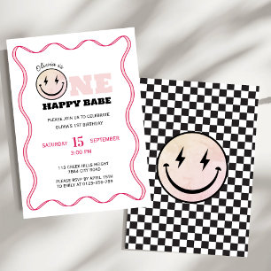 Invitation Une joyeuse Bébé Rétro Filles Anniversaire