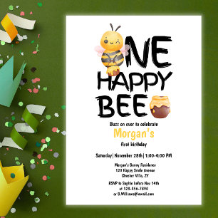 Invitation Une joyeuse Bee Honey Yellow Bee Girls 1er anniver