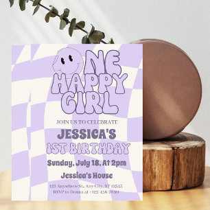 Invitation Une joyeuse fille Retro 1er anniversaire