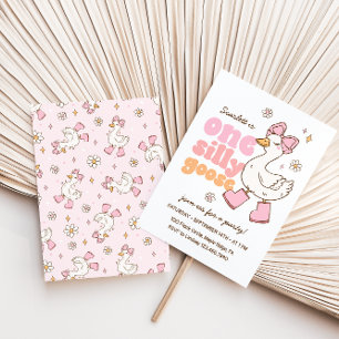 Invitation Une joyeuse oie rose pour un 1er anniversaire