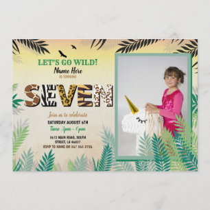 Invitation Une Jungle 7ème fête d'anniversaire 7 Safari ZOO P