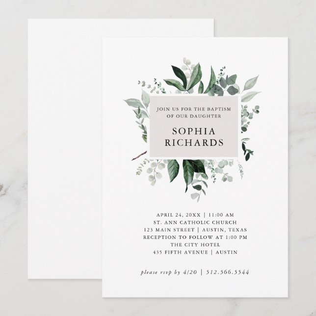 Invitation Une nature simple et moderne| Baptême neutre du ge (Devant / Derrière)