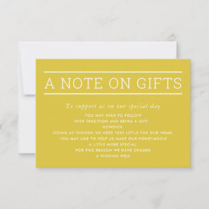 Invitation UNE NOTE SUR CADEAUX simple type moderne moutarde