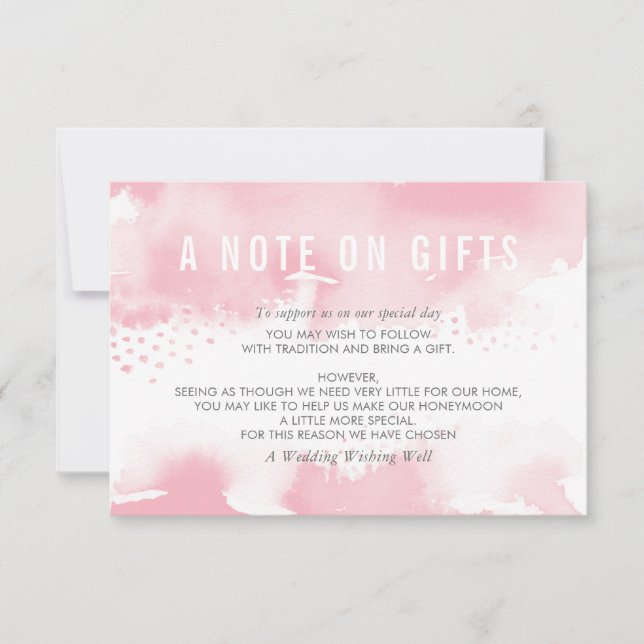 Invitation UNE NOTE SUR CADEAUX stylisé aquarelle rose-rose-g (Devant)