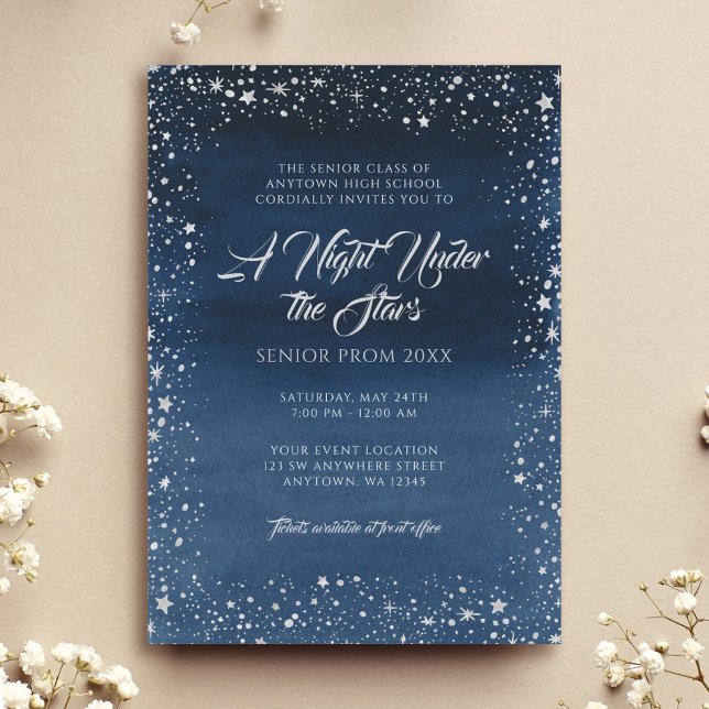 Invitation Une nuit sous les étoiles Silver Navy Blue Prom (Créateur téléchargé)