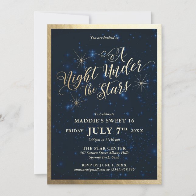 Invitation Une nuit sous les étoiles Sweet sixteen (Devant)