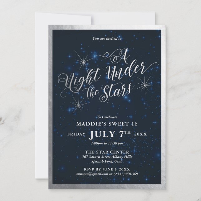 Invitation Une nuit sous les étoiles Sweet sixteen Silver (Devant)