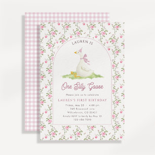 Invitation Une Oie Ridicule Gingham Rose Premier Anniversaire
