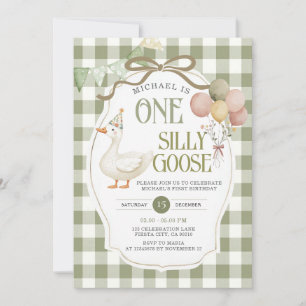 Invitation Une oie sotte Anniversaire Sage Green En vichy