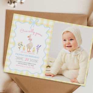 Invitation Une oie sotte Jaune En vichy 1er anniversaire Phot