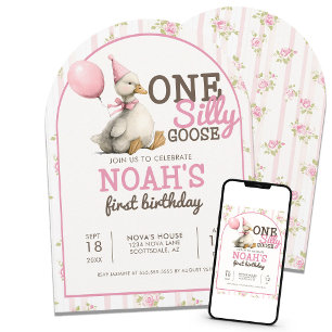 Invitation Une oie sotte Personalisé 1er Anniversaire Arc