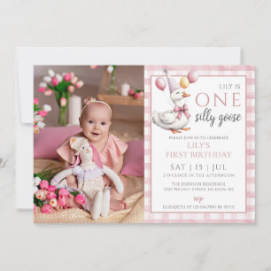 Invitation Une oie sotte Photo Rose fille 1er anniversaire fê