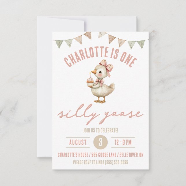 Invitation Une oie sotte, première fête d'anniversaire (Devant)