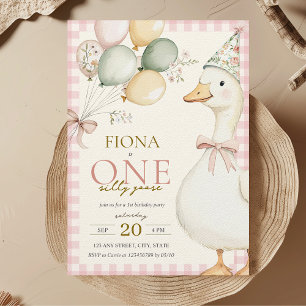 Invitation Une oie sotte rose En vichy 1er anniversaire de la