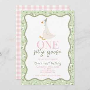 Invitation Une oie sotte rose et vert