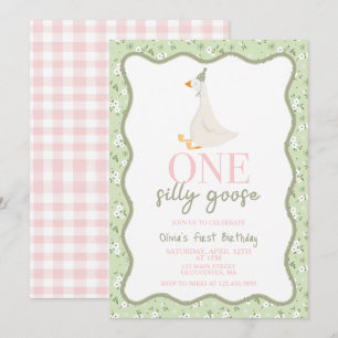 Invitation Une oie sotte rose et verte