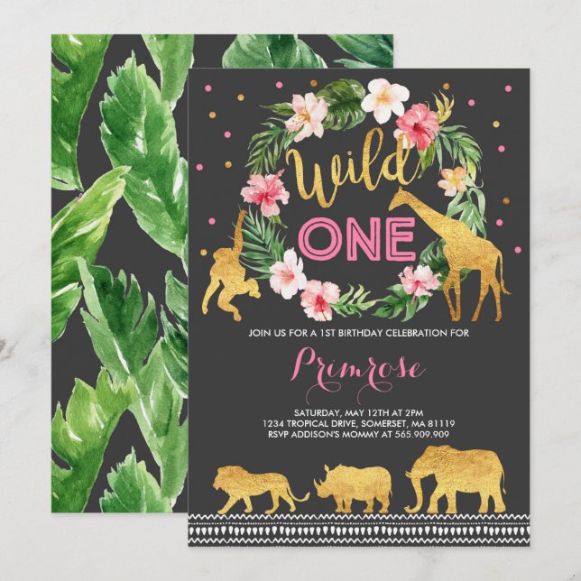 Invitation Une partie sauvage d'animaux de jungle (Devant / Derrière)