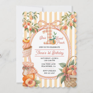 Invitation Une pêche douce Fille de 1er anniversaire Mignonne