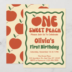 Invitation Une Pêche Douce - Wavy Retro Peach 1er Anniversair