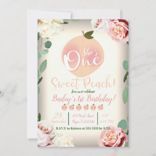 Invitation UNE PÊCHE SUCRÉE Fête d'anniversaire Floral 1ère a
