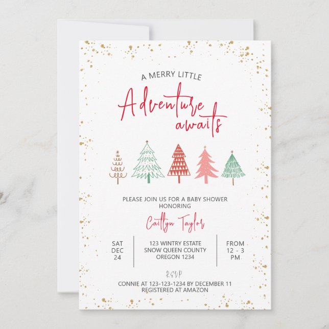 Invitation Une Petite Aventure Merry Attend Le Baby shower (Devant)