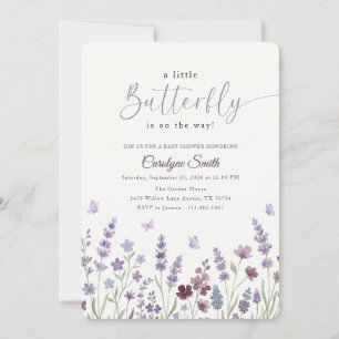 Invitation Une petite Baby Shower Fleur de Lavande Papillon