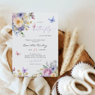 Invitation Une petite Baby Shower papillons pastel floraux