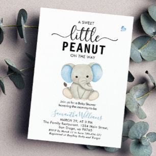 Invitation Une petite cacahuète Mignonne éléphant bleu Baby S