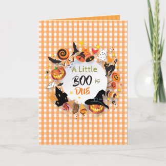 Invitation Une petite chouette est due Orange Gingham Code QR