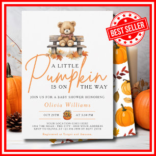 Invitation Une petite citrouille automne automnal OURSON MIGN