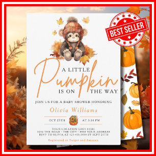 Invitation Une petite citrouille automne bébé singe Shower