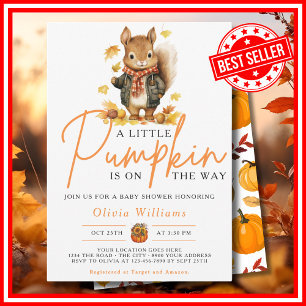 Invitation Une petite citrouille automne SQUIRREL Baby Shower