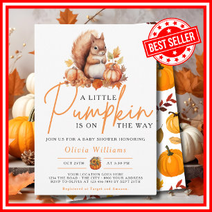 Invitation Une petite citrouille automne SQUIRREL Baby Shower