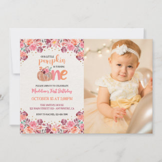 Invitation Une petite citrouille Boho Floral 1er anniversaire