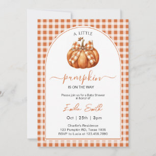 Invitation Une petite citrouille orange gingham Baby Shower