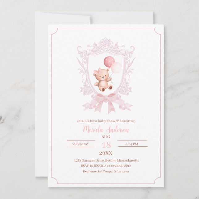 Invitation Une petite crête rose bearly boit baby shInvitatio (Devant)