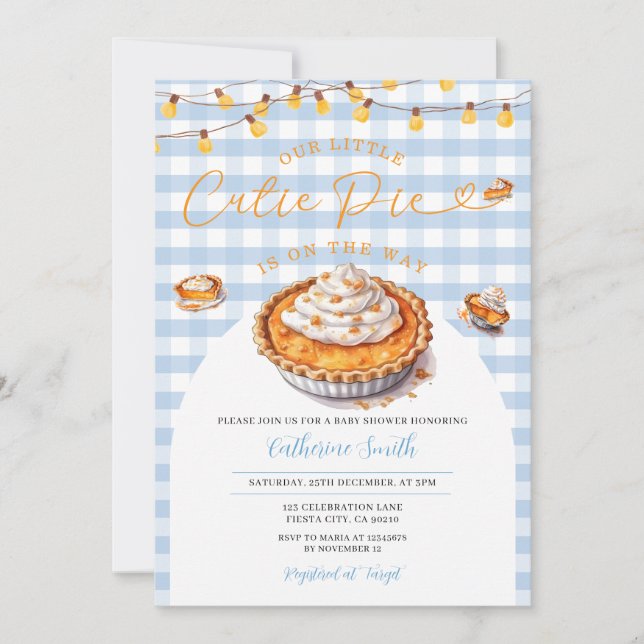 Invitation Une petite Cutie Pie est sur le chemin Baby shower (Devant)
