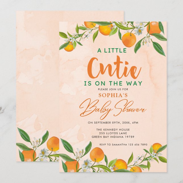 Invitation Une Petite Cutie Sur Le Chemin Baby shower Clement (Devant / Derrière)