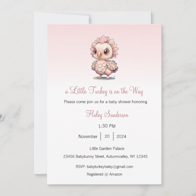 Invitation Une petite dinde est en route Invitation, Merci (Devant)