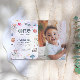 Invitation Une petite étape   Animaux spatiaux 1er anniversai