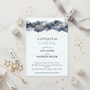 Invitation Une Petite Étoile Céleste Navale Nuage Baby Shower